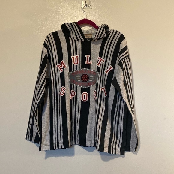 Huntington Ridge gray blk red striped cotton hoody sweatshirt med - Picture 1 of 8